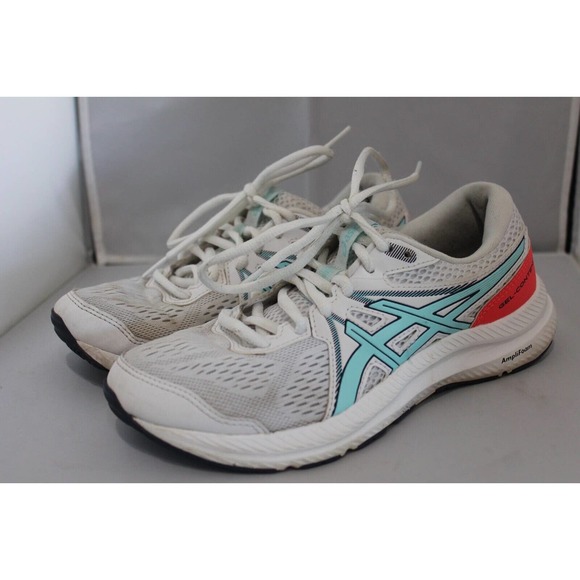 ASICS GEL CONTEND 7 White Blue Walking/Running Sneakers #1012A911 Womens Sz 6 - Picture 1 of 10